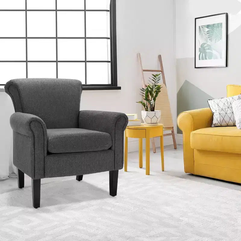 Costway Sillón decorativo moderno tapizado en tela con patas de madera de caucho Gris oscuro/Gris claro