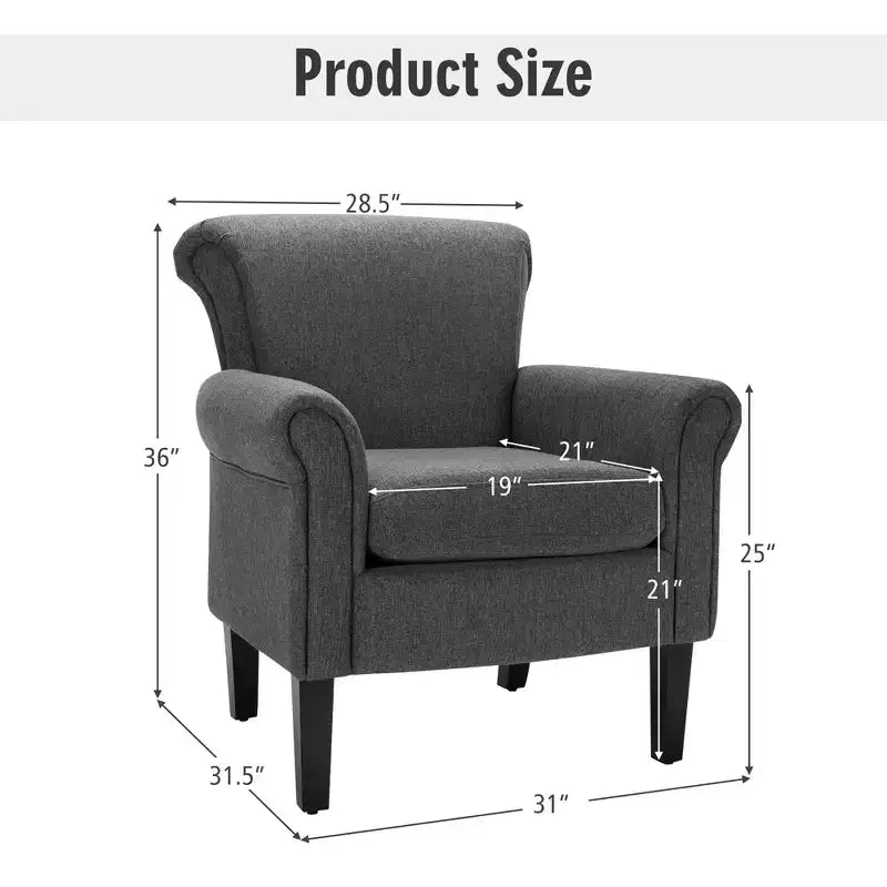 Costway Sillón decorativo moderno tapizado en tela con patas de madera de caucho Gris oscuro/Gris claro