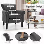 Costway Sillón decorativo moderno tapizado en tela con patas de madera de caucho Gris oscuro/Gris claro