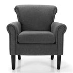 Costway Sillón decorativo moderno tapizado en tela con patas de madera de caucho Gris oscuro/Gris claro