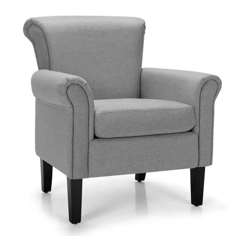 Costway Sillón decorativo moderno tapizado en tela con patas de madera de caucho Gris oscuro/Gris claro