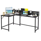 Costway 65.5'' L-shaped Computer Desk Home Office Corner Table w/Bookshelf