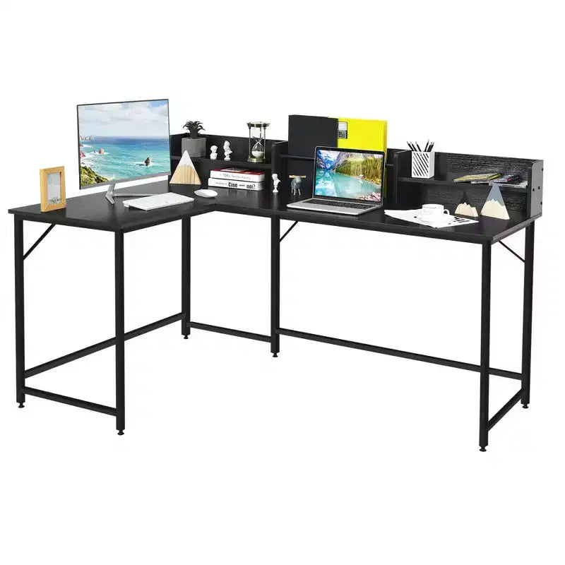 Costway 65.5'' L-shaped Computer Desk Home Office Corner Table w/Bookshelf