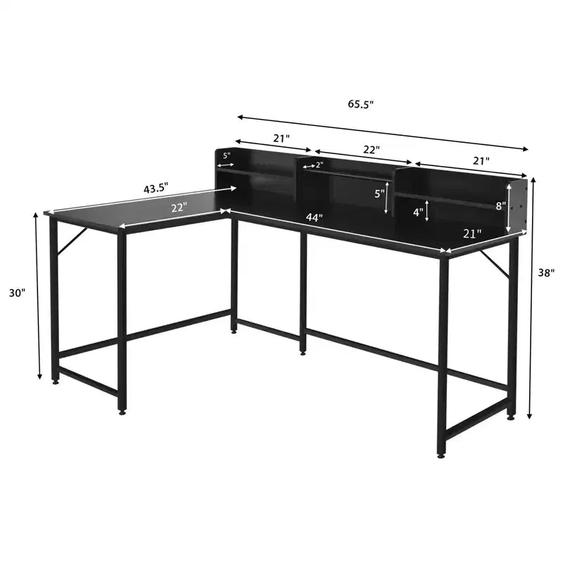 Escritorio de ordenador en forma de L de Costway de 166.37 cm, mesa esquinera para oficina en casa con estantería
