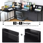 Escritorio de ordenador en forma de L de Costway de 166.37 cm, mesa esquinera para oficina en casa con estantería