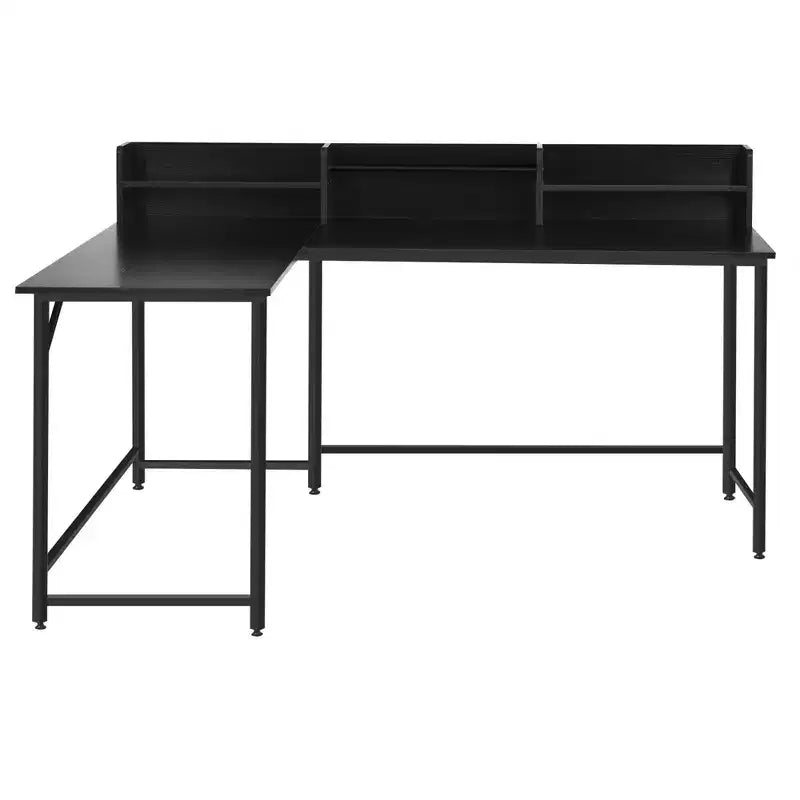 Escritorio de ordenador en forma de L de Costway de 166.37 cm, mesa esquinera para oficina en casa con estantería