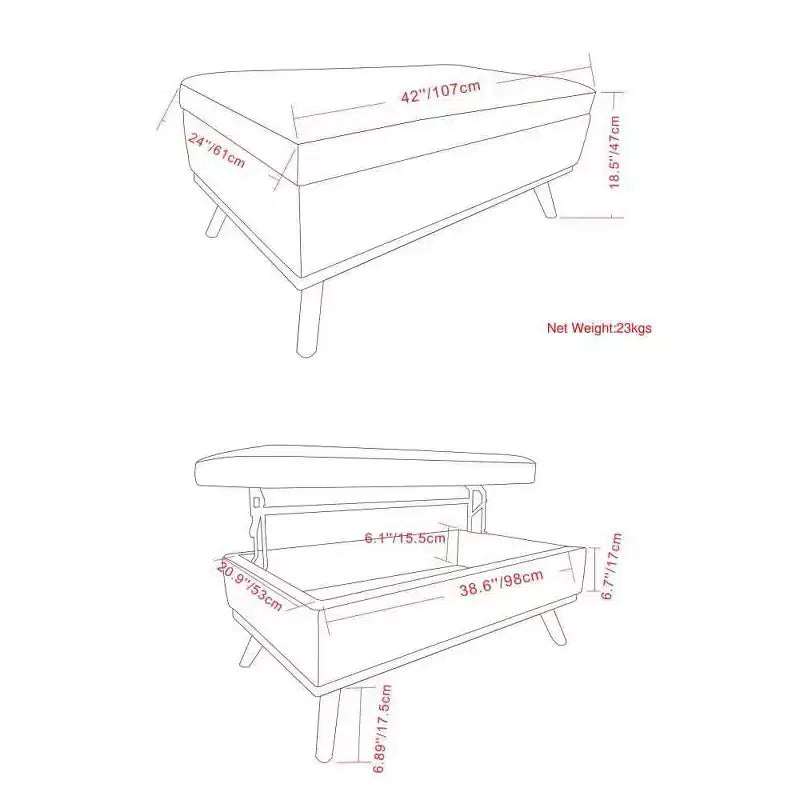 Mesa de centro otomana grande con tapa elevable Ethan - WyndenHall