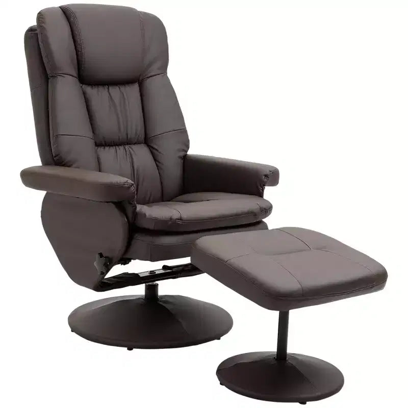 HOMCOM Sillón Reclinable Giratorio con Otomana, Sillón Reclinable de Cuero Sintético y Reposapiés con Base Envuelta para Sala de Estar, Dormitorio y Oficina en Casa