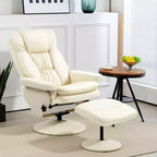 HOMCOM Sillón Reclinable Giratorio con Otomana, Sillón Reclinable de Cuero Sintético y Reposapiés con Base Envuelta para Sala de Estar, Dormitorio y Oficina en Casa