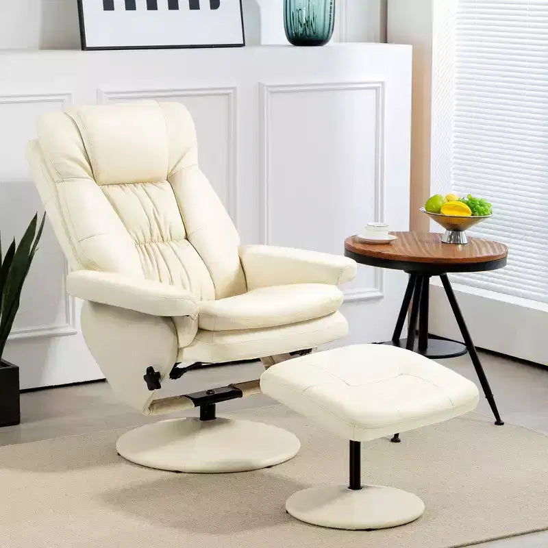 HOMCOM Sillón Reclinable Giratorio con Otomana, Sillón Reclinable de Cuero Sintético y Reposapiés con Base Envuelta para Sala de Estar, Dormitorio y Oficina en Casa
