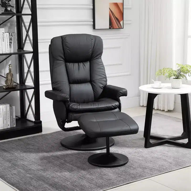 HOMCOM Sillón Reclinable Giratorio con Otomana, Sillón Reclinable de Cuero Sintético y Reposapiés con Base Envuelta para Sala de Estar, Dormitorio y Oficina en Casa