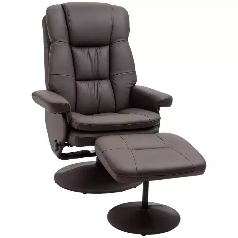 HOMCOM Sillón Reclinable Giratorio con Otomana, Sillón Reclinable de Cuero Sintético y Reposapiés con Base Envuelta para Sala de Estar, Dormitorio y Oficina en Casa