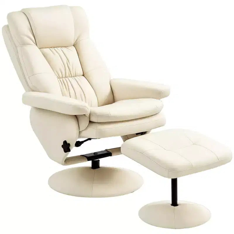 HOMCOM Sillón Reclinable Giratorio con Otomana, Sillón Reclinable de Cuero Sintético y Reposapiés con Base Envuelta para Sala de Estar, Dormitorio y Oficina en Casa