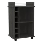 TUHOME Portable Dukat Wine and Liquor Bar Storage Display Cabinet Cart with Glass Door, 4 Wheels, 2 Shelves, and 6 Cubbies