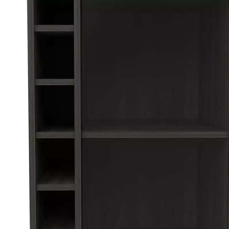 TUHOME Carrito de bar para vinos y licores Dukat, portátil, con puerta de vidrio, 4 ruedas, 2 estantes y 6 compartimentos
