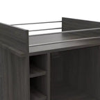 TUHOME Carrito de bar para vinos y licores Dukat, portátil, con puerta de vidrio, 4 ruedas, 2 estantes y 6 compartimentos