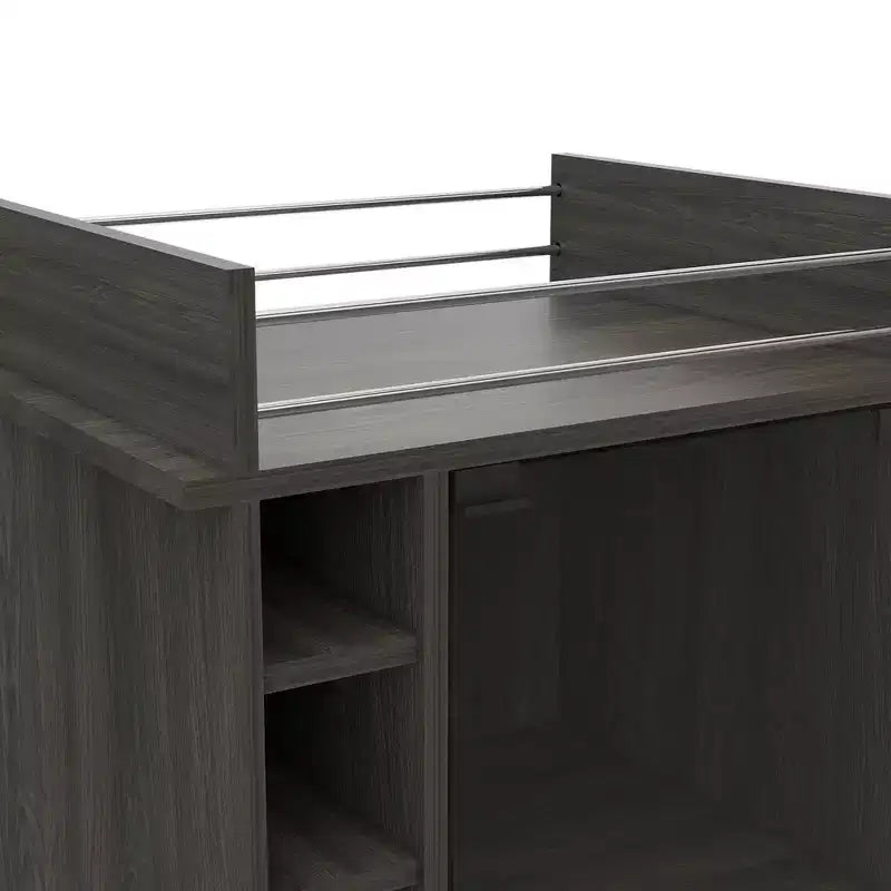TUHOME Carrito de bar para vinos y licores Dukat, portátil, con puerta de vidrio, 4 ruedas, 2 estantes y 6 compartimentos