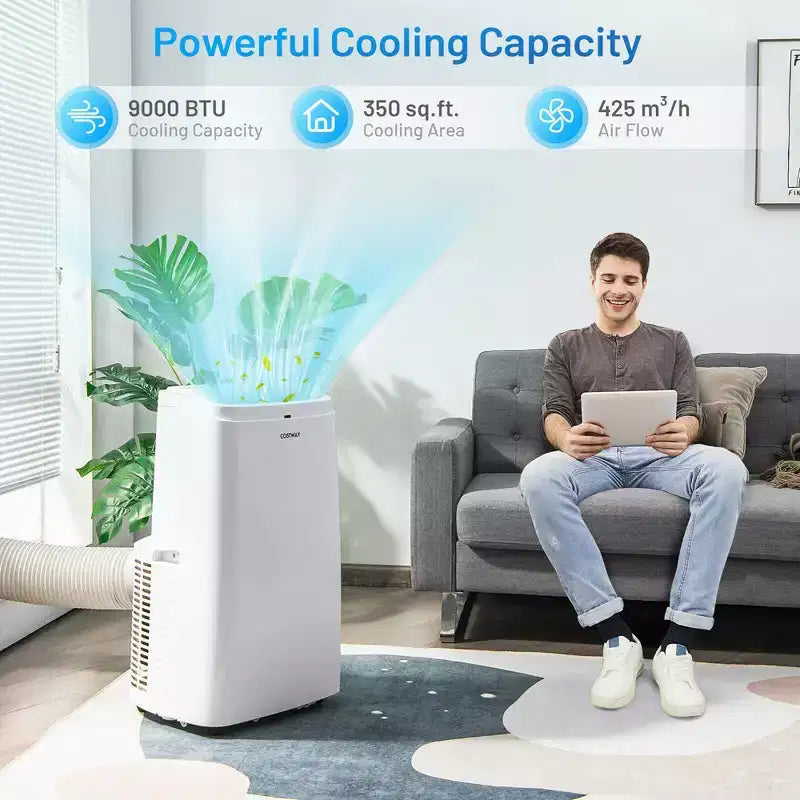 Costway 6350 BTU (9000BTU ASHRAE) Portable Air Conditioner 3-in-1 Air Cooler Fan Dehumidifier w/ Remote