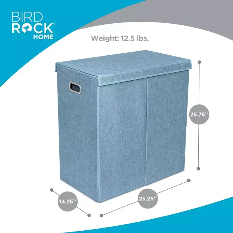 Cesto doble de ropa sucia BirdRock Home de lino con tapa y forro extraíble - Azul claro