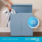 Cesto doble de ropa sucia BirdRock Home de lino con tapa y forro extraíble - Azul claro