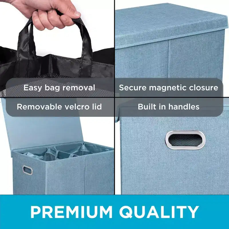 Cesto doble de ropa sucia BirdRock Home de lino con tapa y forro extraíble - Azul claro