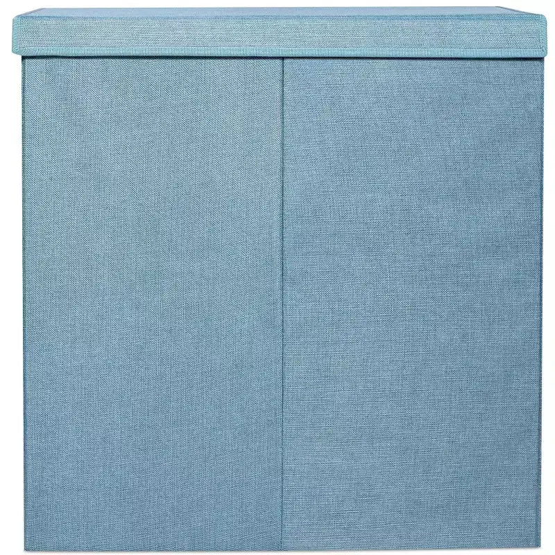 Cesto doble de ropa sucia BirdRock Home de lino con tapa y forro extraíble - Azul claro