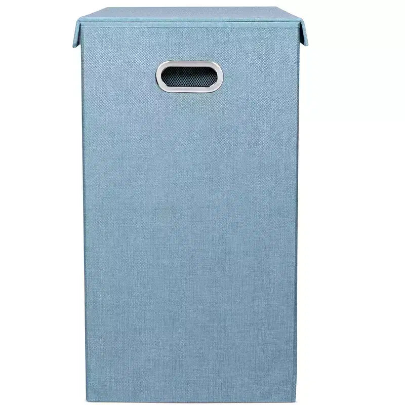 Cesto doble de ropa sucia BirdRock Home de lino con tapa y forro extraíble - Azul claro