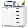 Costway 5-Drawer Chest Rolling Storage Dresser Lateral File Cabinet with Adjustable Shelf