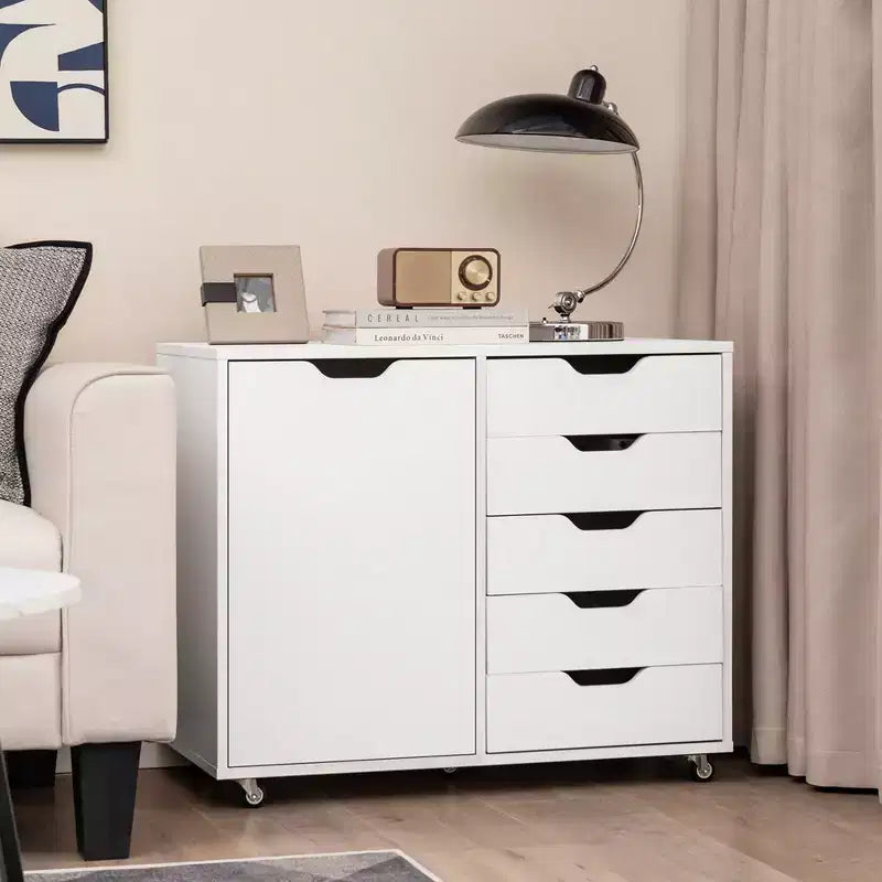 Cómoda de almacenamiento rodante de 5 cajones Costway, archivador lateral con estante ajustable
