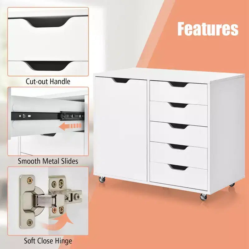 Cómoda de almacenamiento rodante de 5 cajones Costway, archivador lateral con estante ajustable