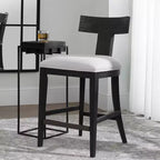 Taburete de bar de madera de carbón Uttermost negro de 26 1/4 de alto con cojín de tela blanco moderno con respaldo y reposapiés para barra de cocina