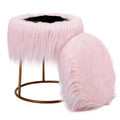 BirdRock Home Round Pink Faux Fur Foot Stool Storage Ottoman with Pale Gold Legs
