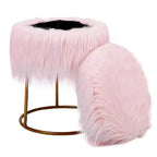 BirdRock Home Round Pink Faux Fur Foot Stool Storage Ottoman with Pale Gold Legs