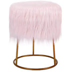 Taburete reposapiés otomano redondo de piel sintética rosa BirdRock Home con patas doradas pálidas