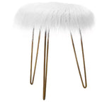 BirdRock Home Round Faux Fur Foot Stool Ottoman - White with Pale Gold Legs