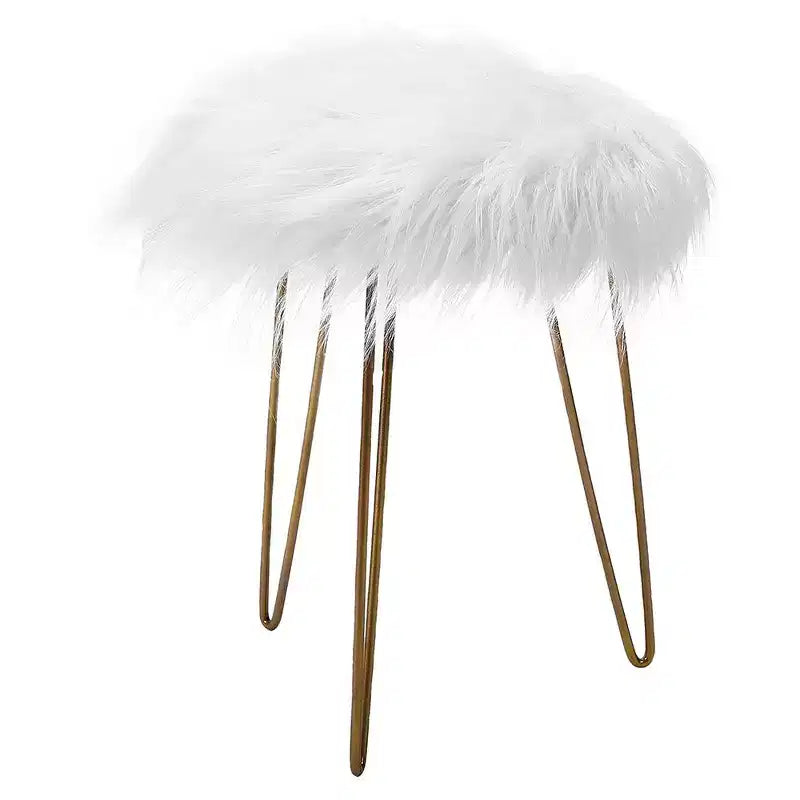 BirdRock Home Taburete redondo de piel sintética – Blanco con patas doradas pálidas