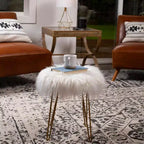 BirdRock Home Taburete redondo de piel sintética – Blanco con patas doradas pálidas