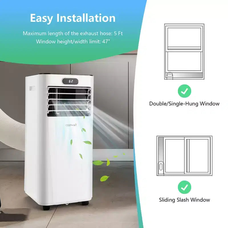 Costway 5000 BTU (8000BTU ASHRAE) Portable Air Conditioner with Remote Control 3-in-1 Air Cooler w/ Drying