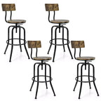 Costway Set of 4 Industrial Bar Stool Adjustable Swivel Counter-Height Dining Side Chair