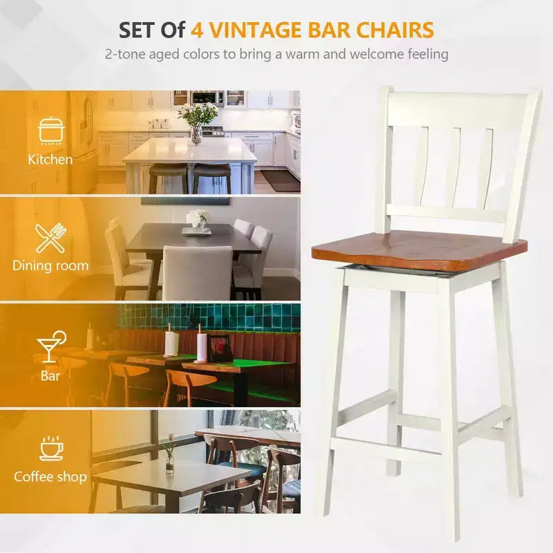 Costway Taburete de Bar Giratorio de 4 Piezas de 62,2 cm de Altura de Mostrador con Reposapiés