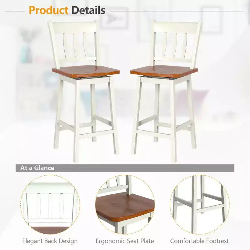 Costway Taburete de Bar Giratorio de 4 Piezas de 62,2 cm de Altura de Mostrador con Reposapiés