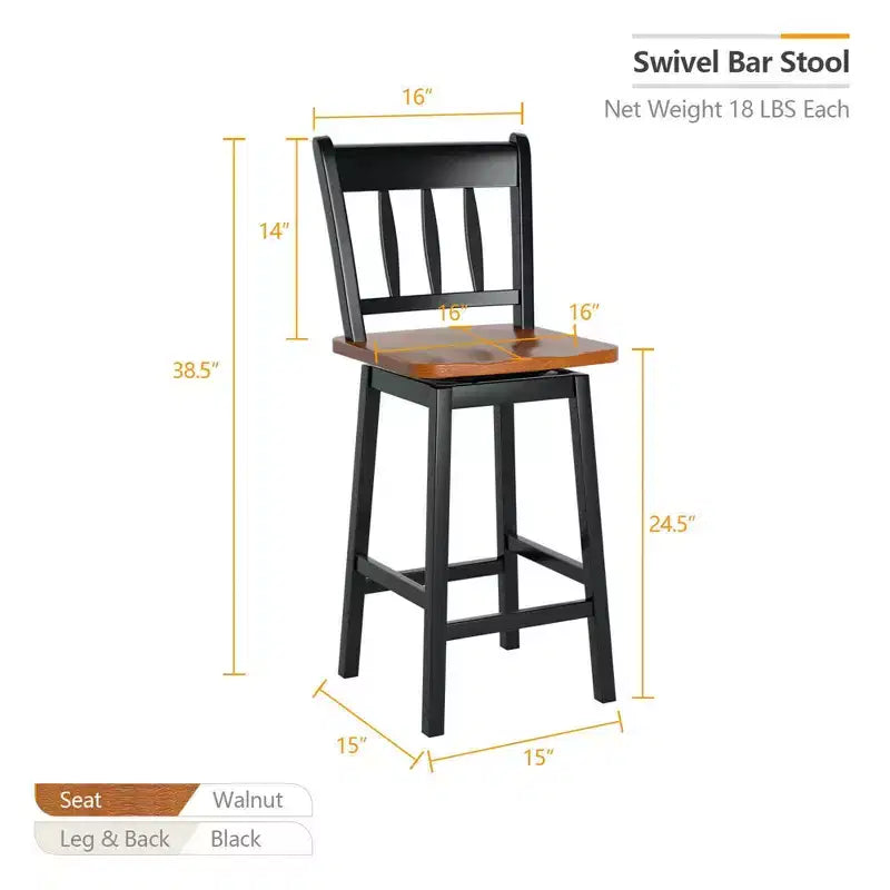 Costway Taburete de Bar Giratorio de 4 Piezas de 62,2 cm de Altura de Mostrador con Reposapiés