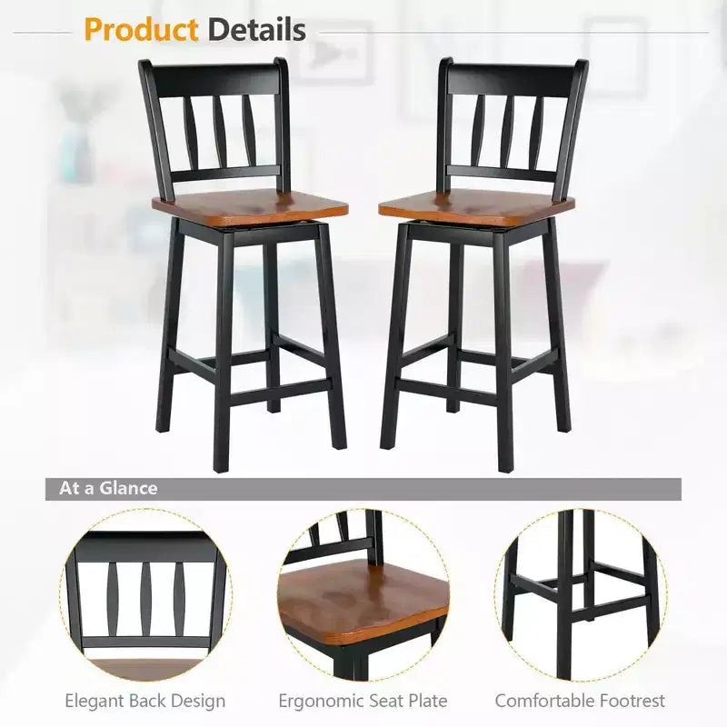 Costway Taburete de Bar Giratorio de 4 Piezas de 62,2 cm de Altura de Mostrador con Reposapiés