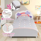 Cama de plataforma tapizada Costway para niños, tamaño individual, de madera, con diseño de arcoíris