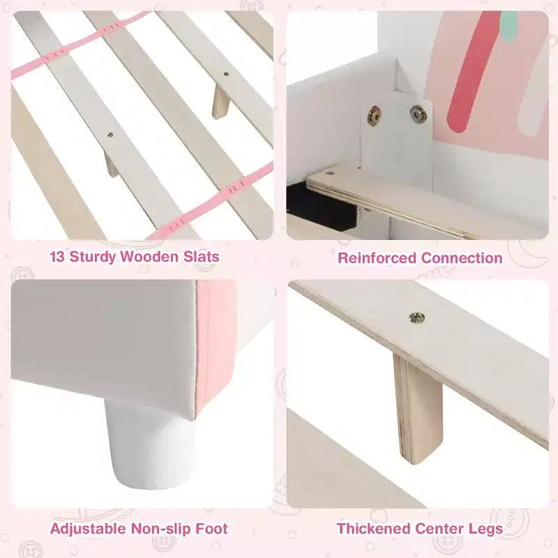 Cama de plataforma tapizada Costway para niños, tamaño individual, de madera, con diseño de arcoíris