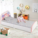 Cama de plataforma tapizada Costway para niños, tamaño individual, de madera, con diseño de arcoíris