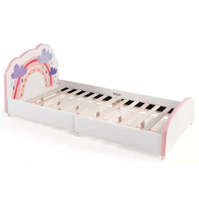 Cama de plataforma tapizada Costway para niños, tamaño individual, de madera, con diseño de arcoíris