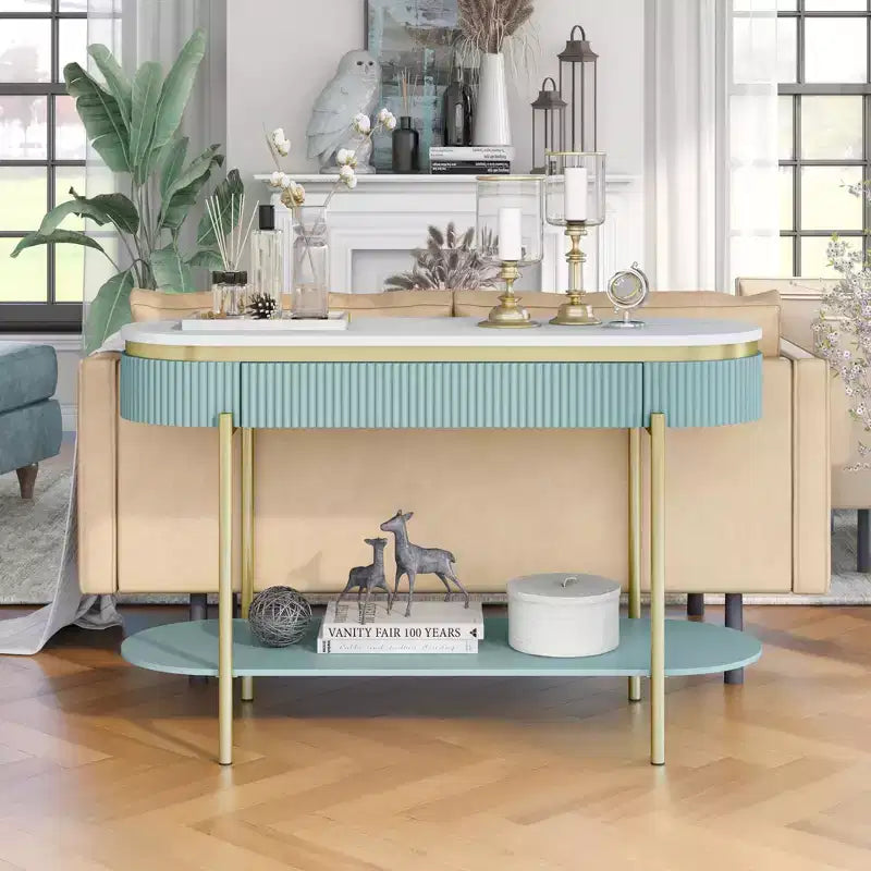 Mesa de sofá de mármol sintético Cartagena con cajón - HOMES: Inside + Out
