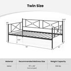 Estructura de diván individual de metal con listones Costway, base de colchón clásica, sofá cama blanco/negro
