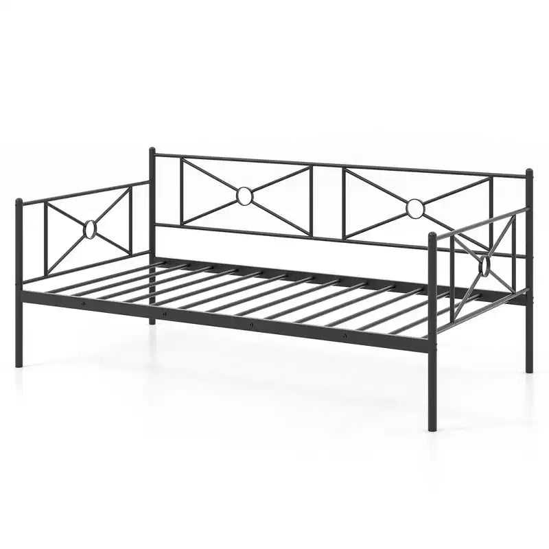 Estructura de diván individual de metal con listones Costway, base de colchón clásica, sofá cama blanco/negro